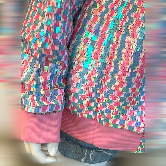 FANTASTIC FAWN Oversized sequin lightweight pink trim jacket S M L - Picture 7 of 8